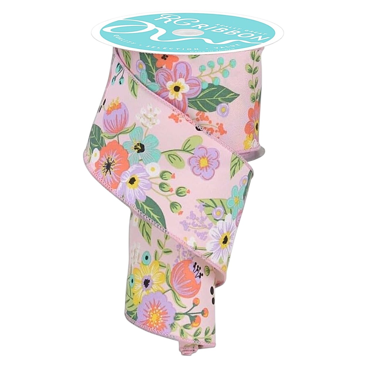 RG Ribbon: 2.5" Light Pink Flower Garden Wired Ribbon for Bows, Wreaths, Crafts, and Decorations